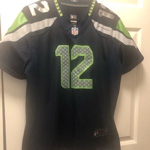 Nike On Field NFL Authentic Seattle Seahawks #12 Fan Lady's Blue Lime Jersey XL
